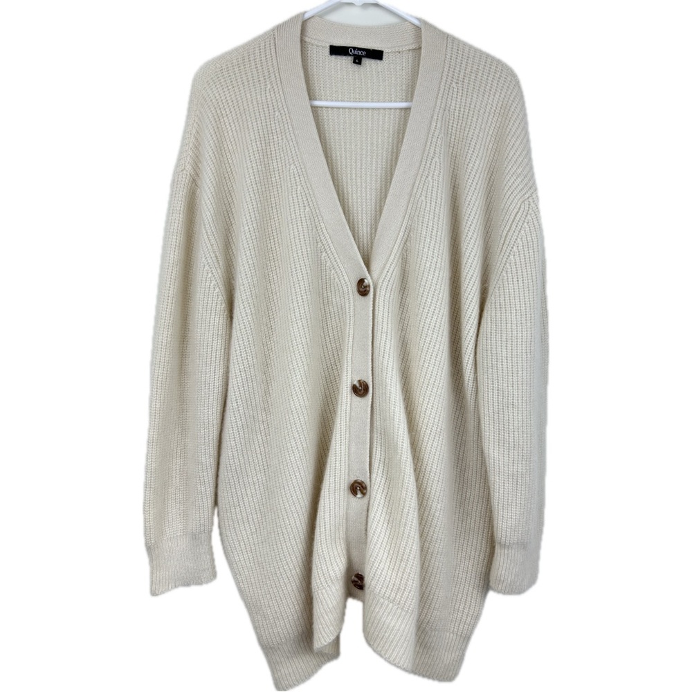 Quince Mongolian Cashmere Oversized Boyfriend Cardigan Sweater Ivory Size Large